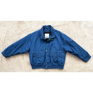 Vintage‎ TOWNE London Fog Jacket XL Long Blue Bomber Coat Removable Plaid Lining